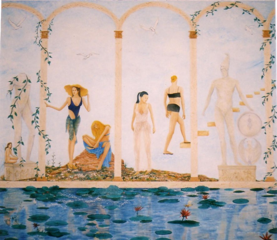 Turisti a Tivoli, olio su tela, cm 125x143