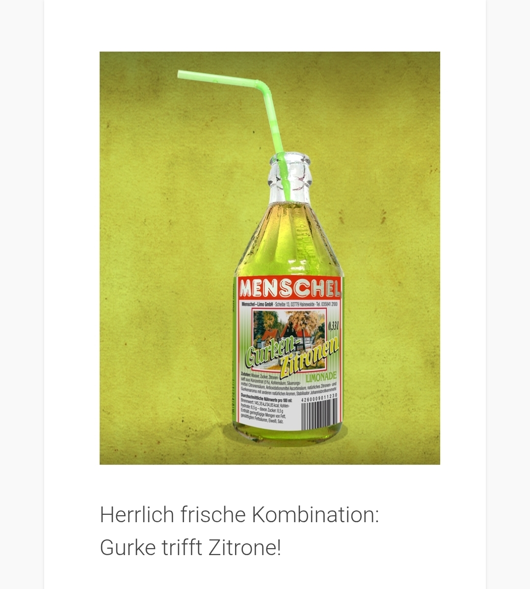 Menschel Gurke mit Zitronenlimonade, Brause bei getränkeberlin.de