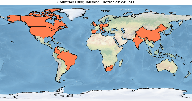 Map of countries using Tausand Electronics devices