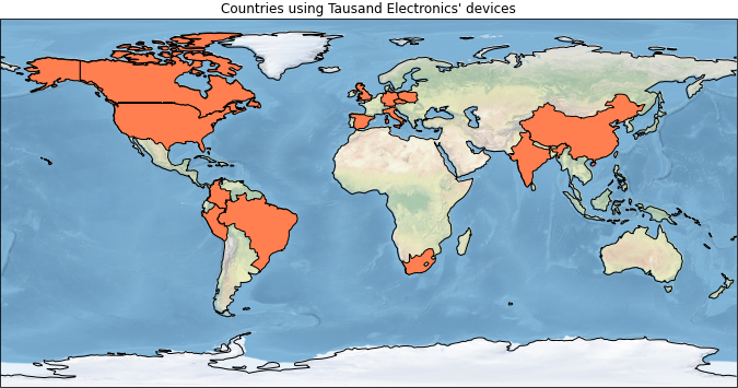 Map of countries using Tausand Electronics devices