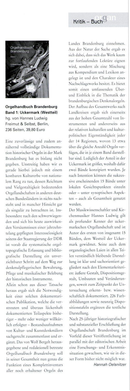 Organ, Journal für die Orgel 1/05 - Hannah Oelsnitzer