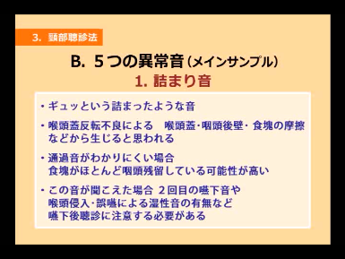 頸部聴診法における異常音・詰まり音の解説