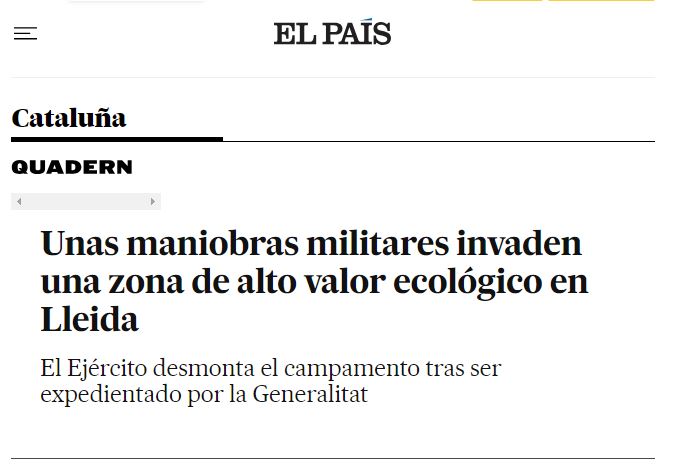 Unes maniobres militars envaeixen una zona d'alt valor ecològic a Lleida