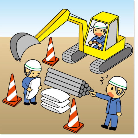 工事現場イラスト 男性 ショベルカー 重機 ホワイトミント デザイン イラスト作成 工事現場イラスト 男性 ショベルカー 重機 ホワイトミント デザイン イラスト作成
