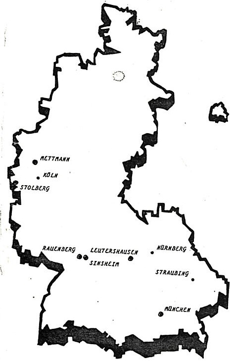 Localisation des clubs de Slot Racing allemands en 1988.