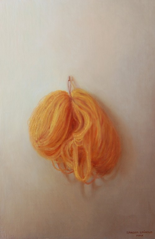 Madejita de lana colgada, Oil on canvas mounted on panel, 11 x 16 inches.
