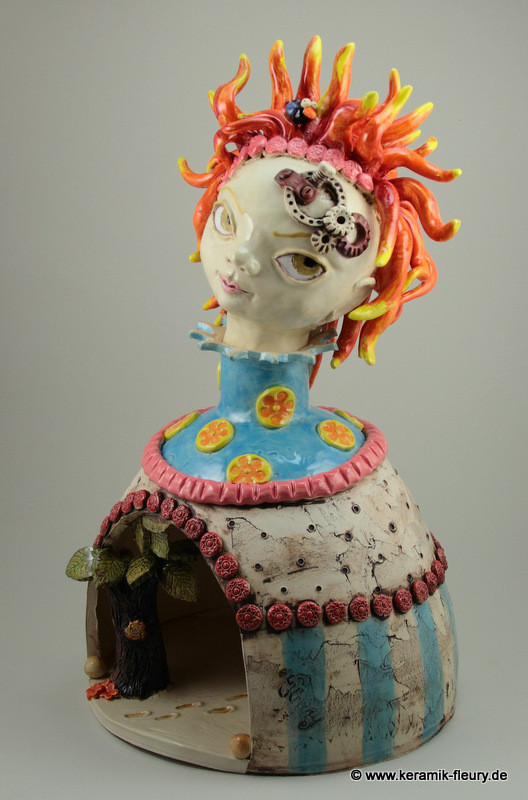 Steampunk-Lady Keramik Skulptur