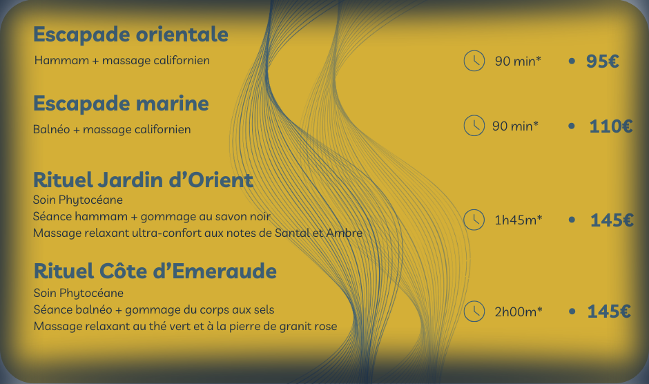 Rituels de soins oriental avec séance de hammam, gommage au savon noir, enveloppement rhassoul et massage relaxant. Salon esthétique pour homme. Balnéothérapie et massage californien à proximité. Gommage aux sels et enveloppement d'algues avec massage