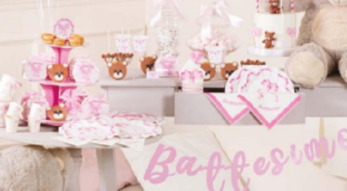 SERVIZIO MONOUSO BATTESIMO FIOCCO ROSA