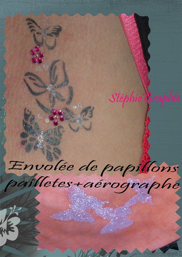 Tatoo éphémère à l'aérographe+paillettes et strass .