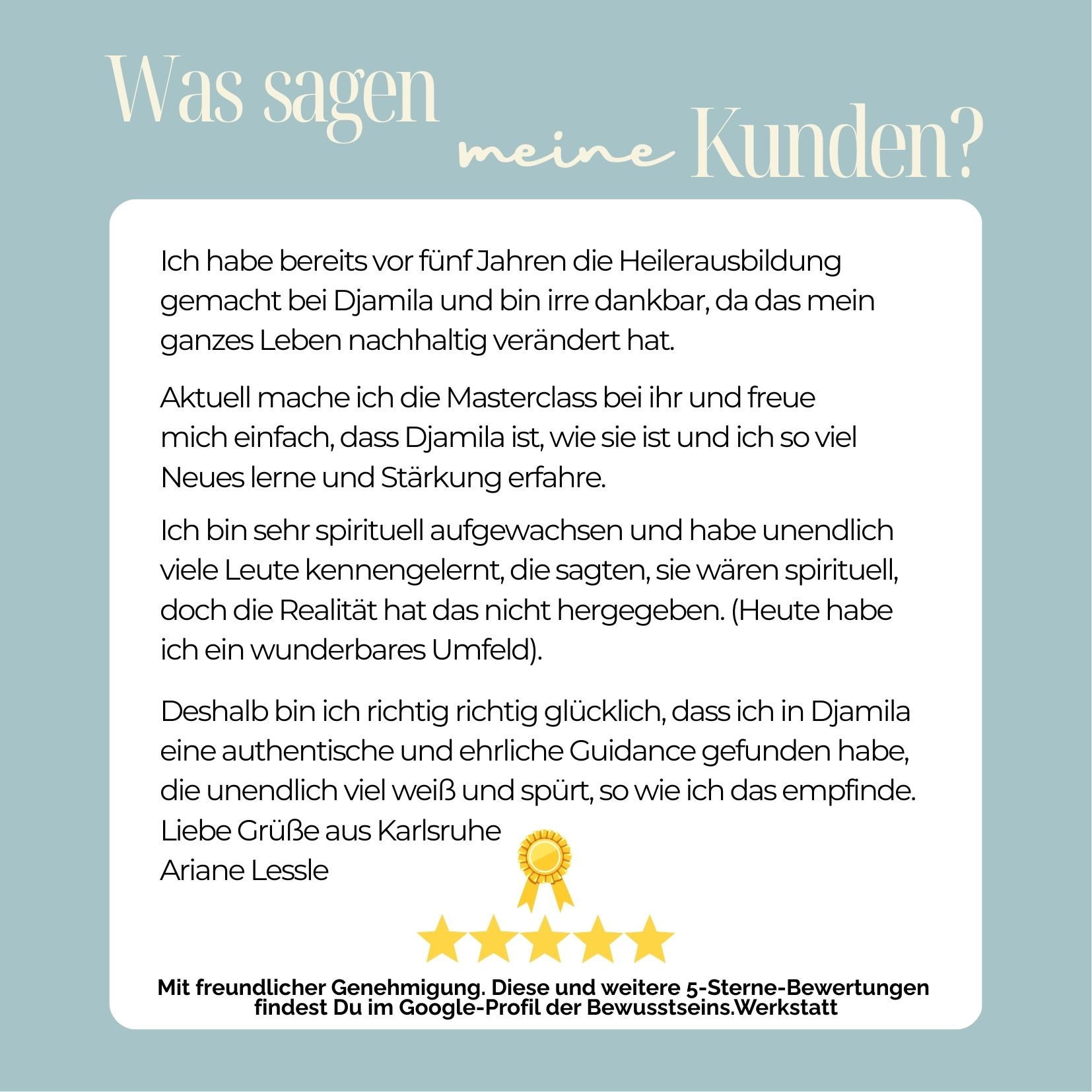 Kundenstimme heilerausbildung djamila metiche bewusstseinswerkstatt