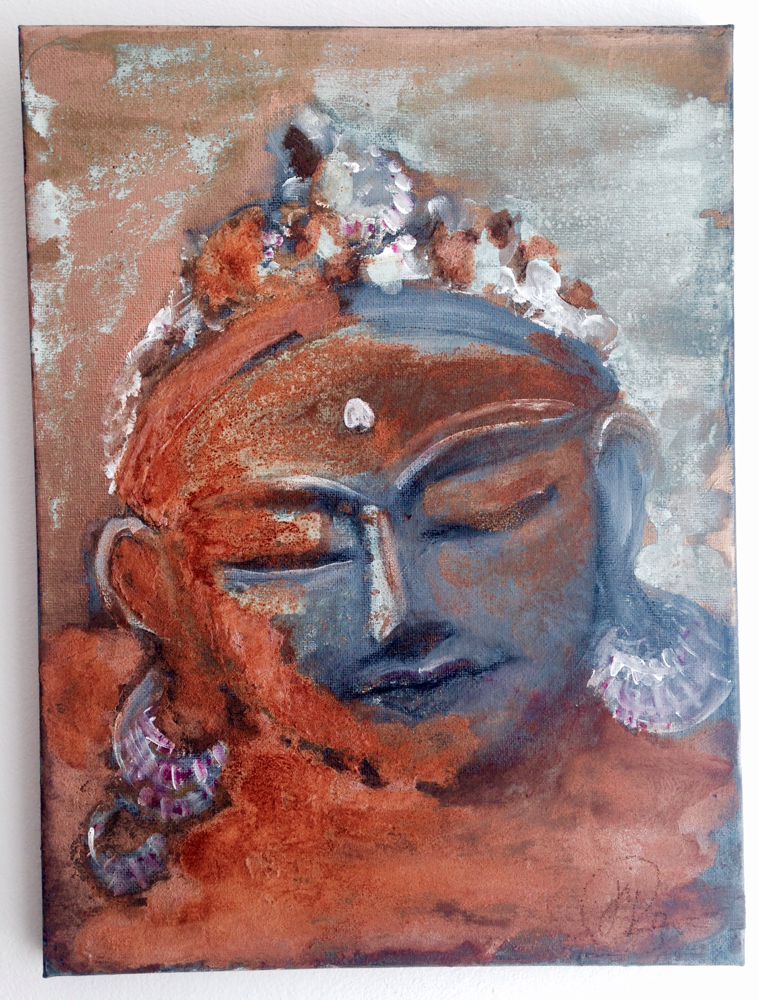 Shiva sinniert - 30-20 Leinwand - Acryl, Aeorocolor, Kohle,  Sonderfarben -Gold/Silber/Kupfer, Oxidation