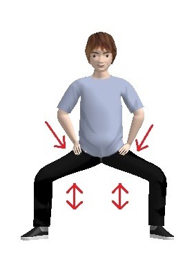 足の付け根を押しながら腰を落としながら  上下にゆする
