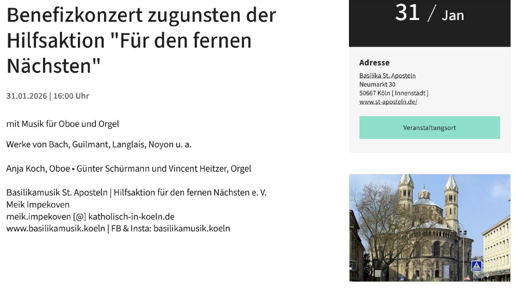 Benefizkonzert zugunsten der Hilfsaktion "Für den Fernen Nächsten" e. V.