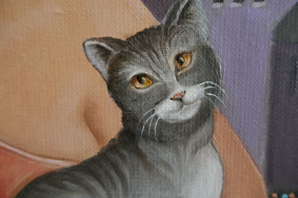 DÉTAIL PEINTURE À L'HUILE  CHRISTINE FRAGA FRENOT ART NAIF
