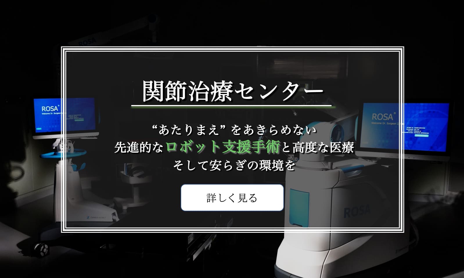 ロボット支援手術（ROSA Knee/ Hip/ UKA system）、関節鏡視下腱板修復、ACL再建術、半月板縫合術など