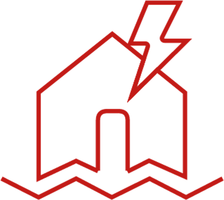 Picotgramme sinistre dommages avec foudre qui tombe sur une maison