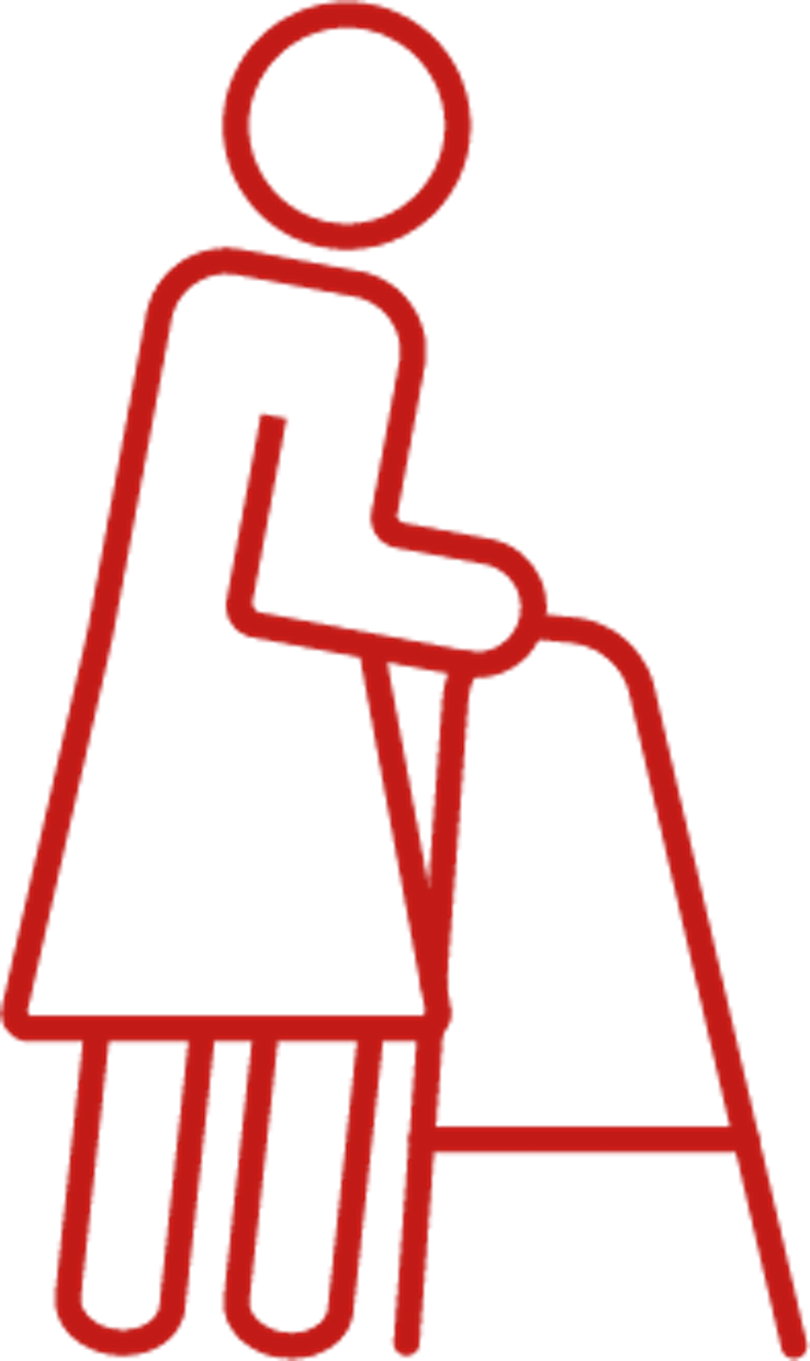 Pictogramme Dépendance avec femme en déambulateur