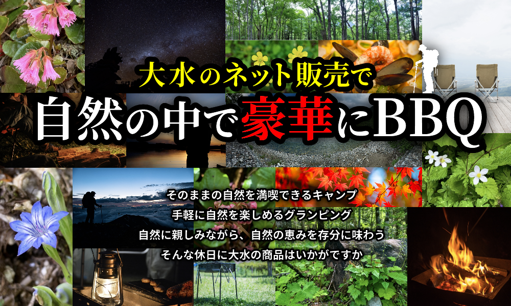 大水のネット販売で自然の中で豪華にバーベキュー・・・自然に親しみながら自然の恵みを存分に味わ休日に大水の商品はいかがですか