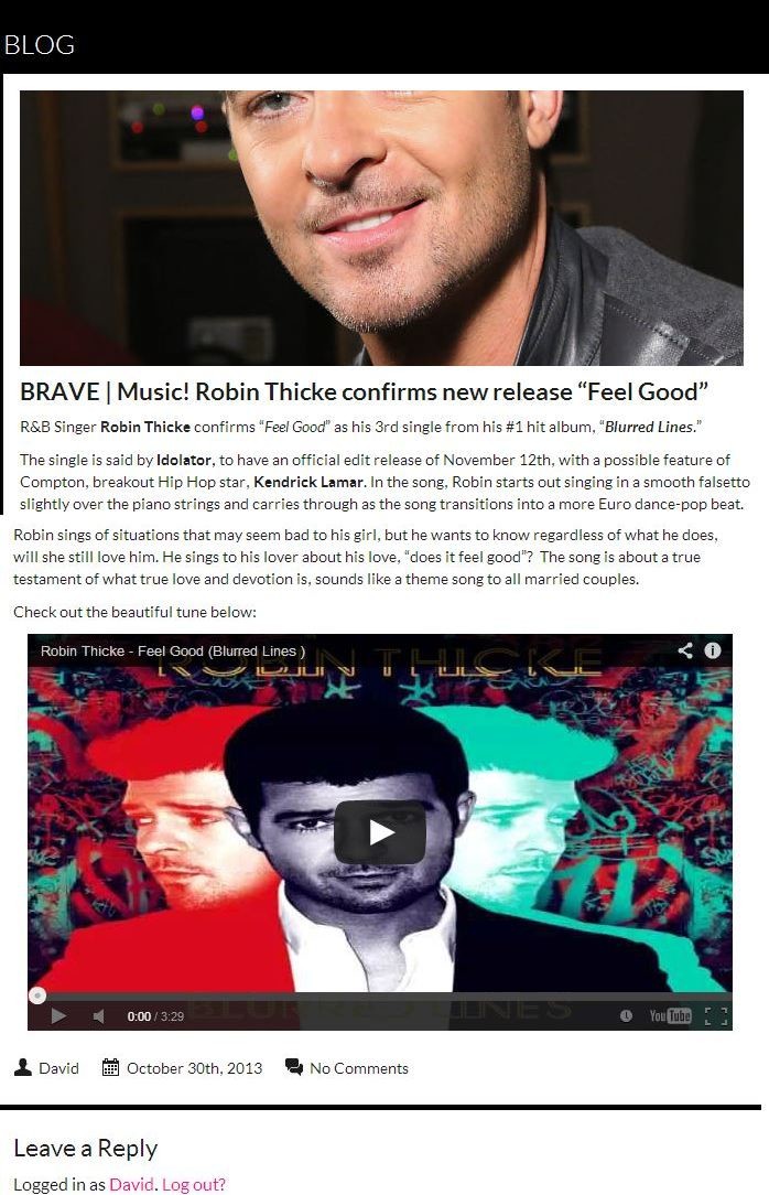 Music Blog post| Finally Brave Magazine: Robin Thicke