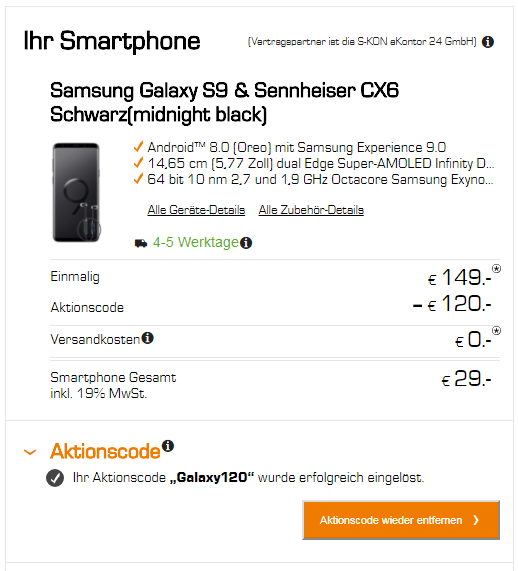 Saturn Gutschein: 120€ Rabatt auf Samsung Galaxy S9 inkl Saturn Gutschein: 120€ Rabatt auf Samsung Galaxy S9 inkl