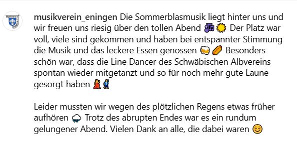 Quelle - Bericht und Fotos - Instagram Kanal Musikverein Eningen unter Achalm