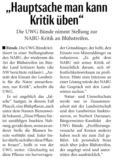 Mit freundlicher Genehmigung der Neuen Westfälischen (Artikel vom 01.08.2020)