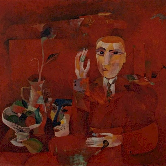 Bildnachweis: Heinrich Campendonk, Mann mit Maske, 1922, Öl auf Holz, 105 x 119 cm, Kunstmuseum Bonn © VG Bild-Kunst Bonn 2025, Foto: Reni Hansen