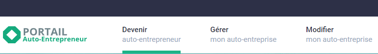 Menu principal du site internet "Portail Auto-Entrepreneu", avec un logo dans les tons verts