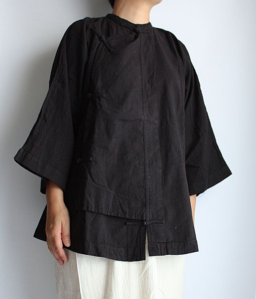 ヂェン先生の日常着／エプロンチャイナ 厚手 黒 ヂェン先生の日常着 エプロンチャイナ 七分袖 - ANANDASIA