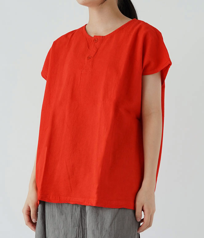 ヂェン先生の日常着　ヘンリーキャップスリーブ　ピンク　くるみボタン　紅　セット 02110681 ファッション ヂェン先生の日常着 ヘンリーキャップ