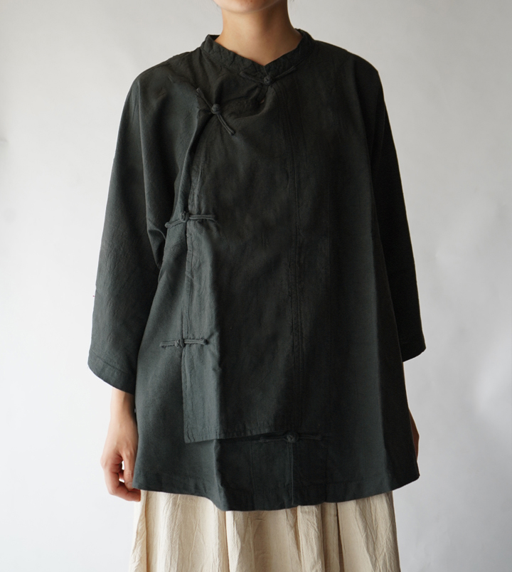 ヂェン先生の日常着／エプロンチャイナ 厚手 黒 ヂェン先生の日常着