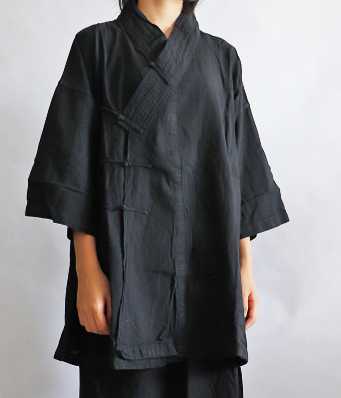 ヂェン先生の日常着 薄衣ロングカサネバオリ 黒 ヂェン先生の日常着 薄衣ロングカーディガン - ANANDASIA