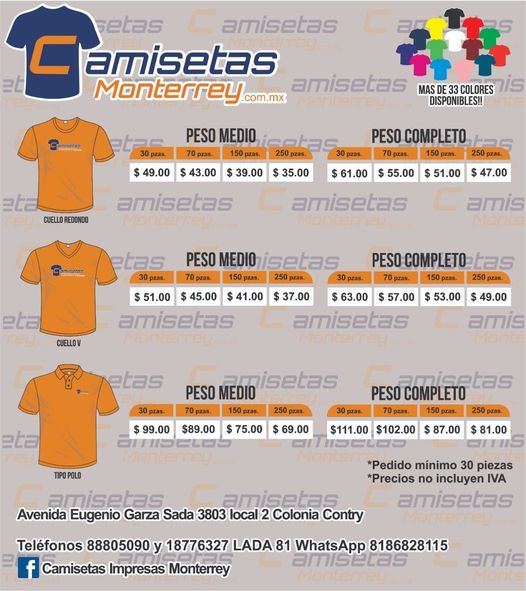 lista de precios playeras dryfit