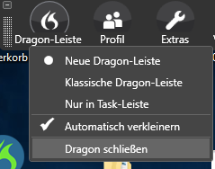 Dragon über die neue Dragon-Leiste schliessen