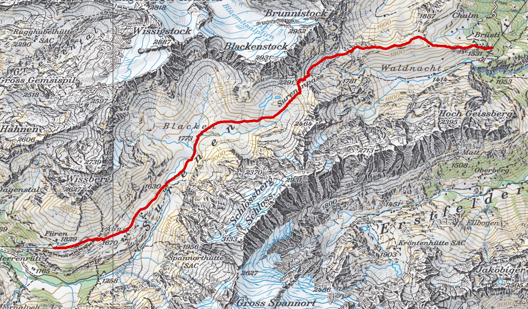 Wanderung Brüsti - Fürenalp, Landkarte