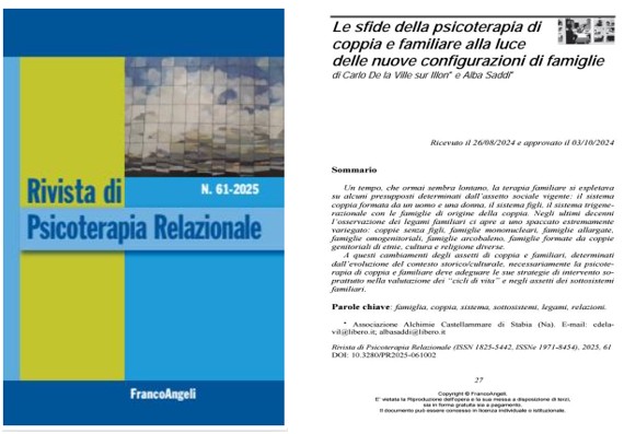 Le sfide della psicoterapia di coppia e familiare alla luce delle nuove configurazioni di famiglie - dr. CARLO DE LA VILLE e dr.ssa ALBA SADDI
