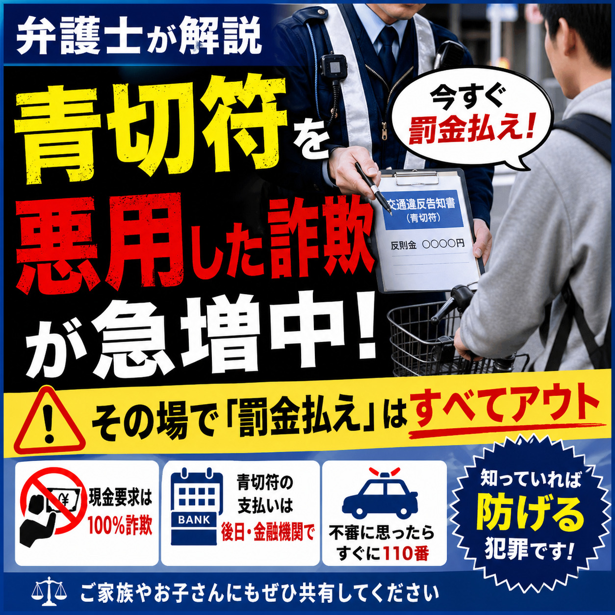 【弁護士が解説】青切符を悪用した詐欺が急増中！その場で「罰金払え」はすべて詐欺