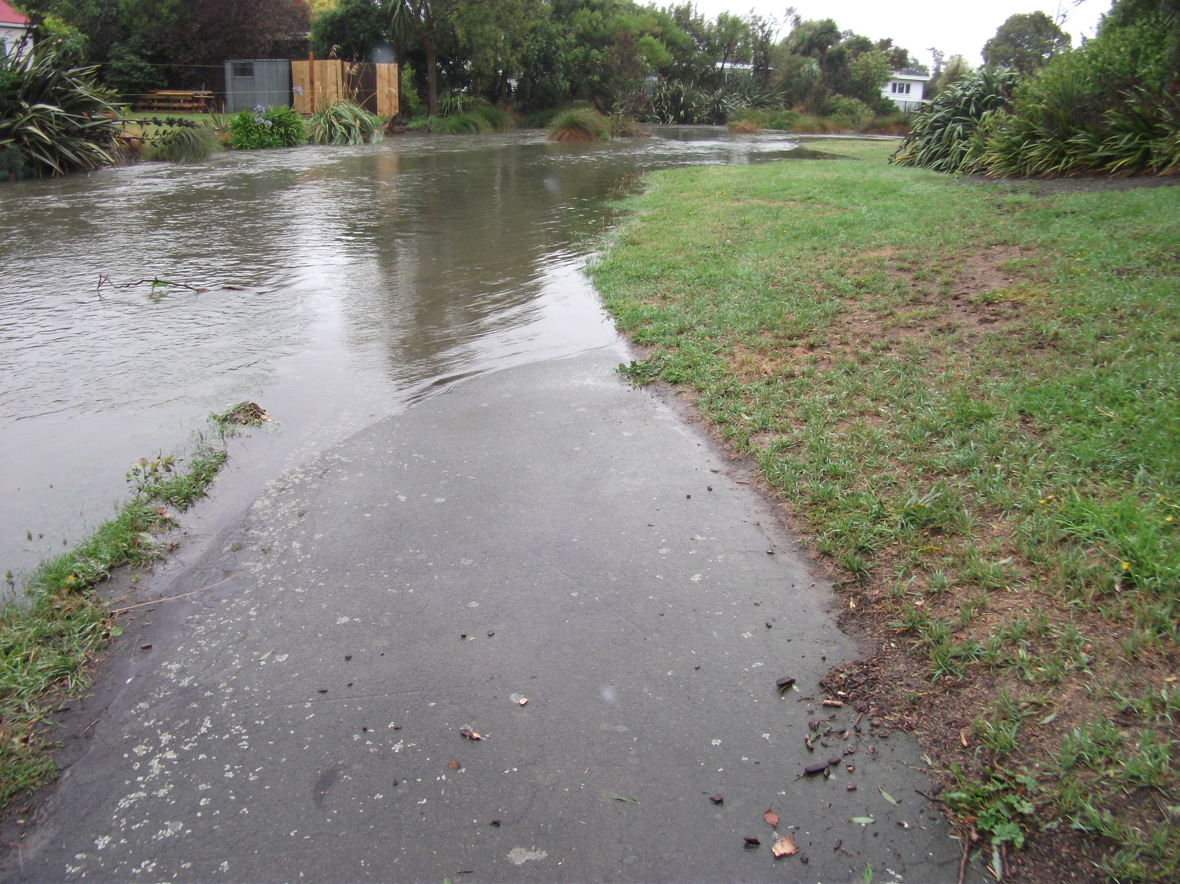 Submerged cycle path behind Pioneer Stadium