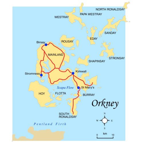 Orkney lies 59 degrees north. N Scotland's Caithness coast is south of the Pentland Firth.