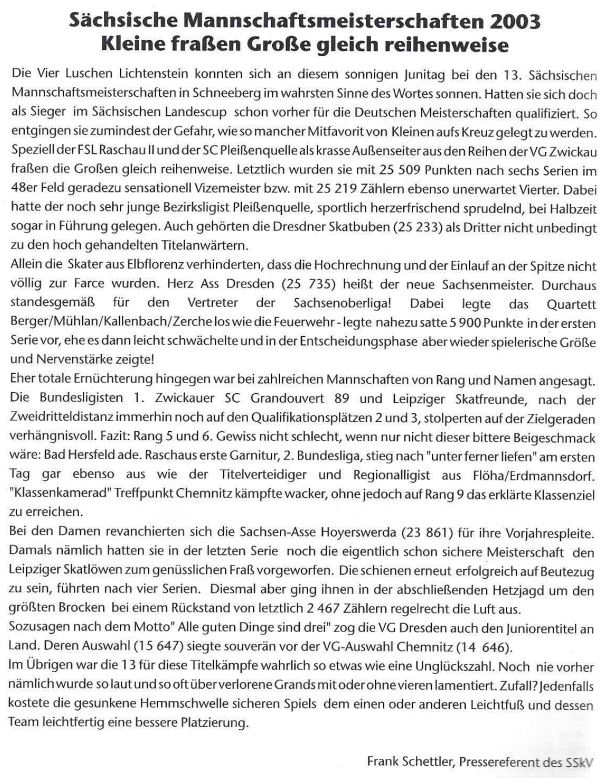 Artikel zur 13. SMM im Skatfreund September 2003 (S. 20)