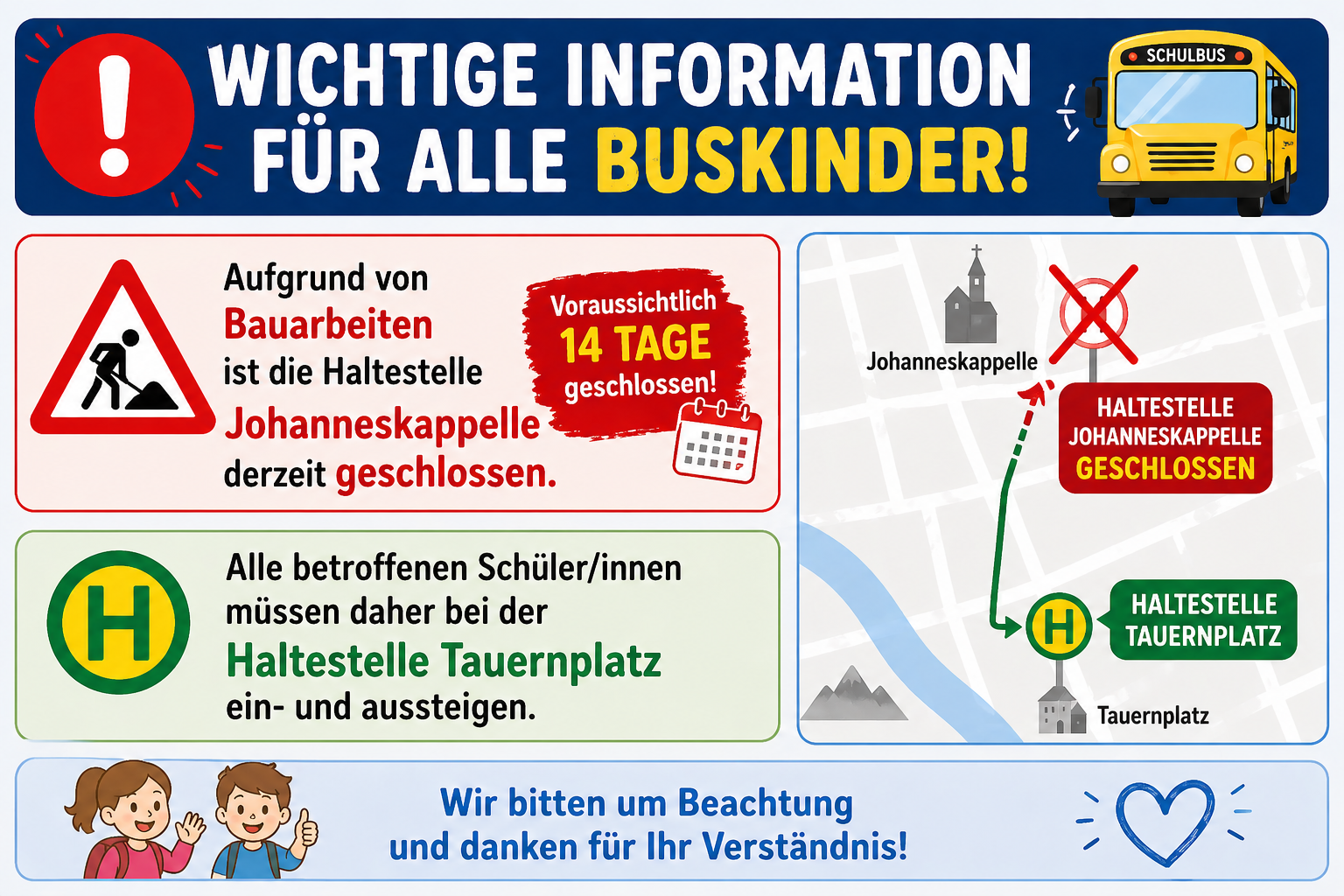Sperre der Haltestelle Johanneskappelle