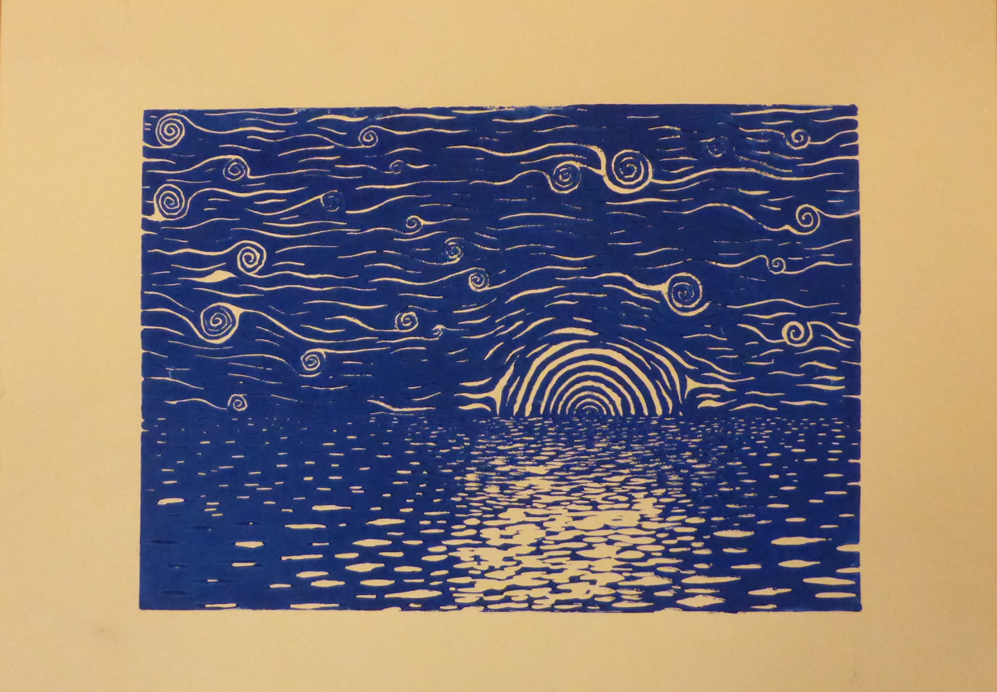 "Starry night I", 2018, linocut on paper, 42 x 30 cm