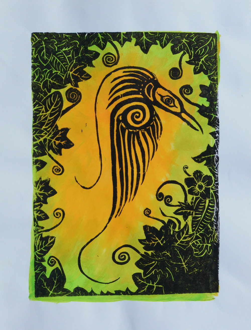 "Rain forest IV", 2018, linocut and acrylic on paper, 30 x 42 cm