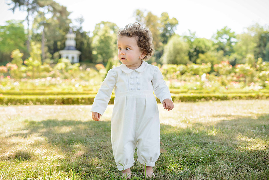 Chaussettes hautes cérémonie bébé coton chaud blanc cassé - Fil de