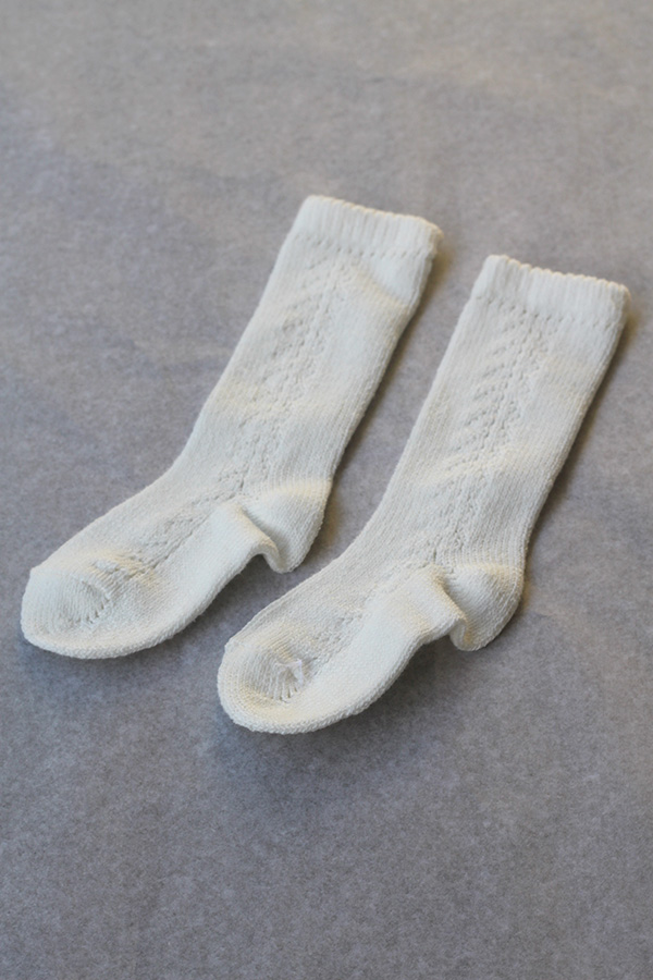 Chaussettes hautes cérémonie bébé coton chaud blanc cassé - Fil de