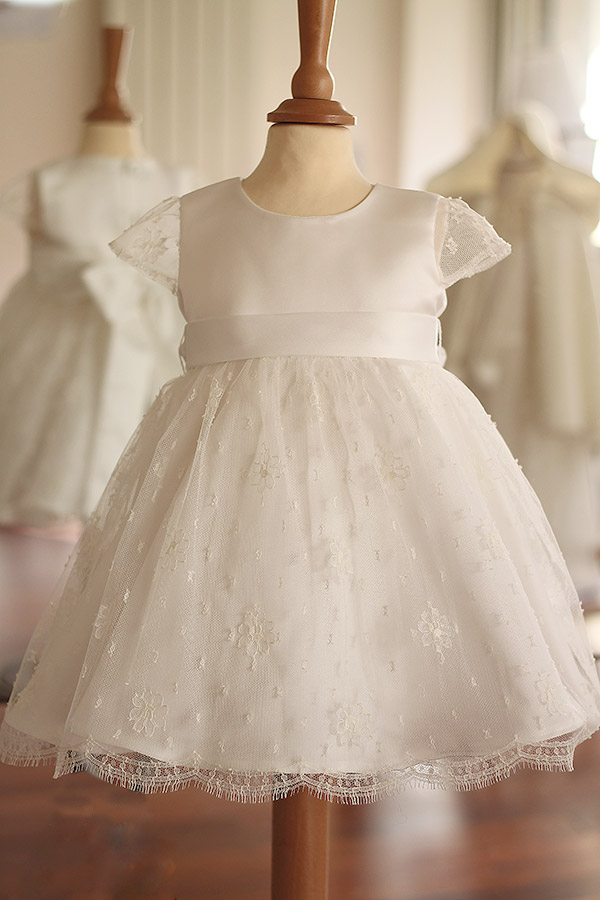 Robe Bapteme Dentelle Bebe Fille Manche