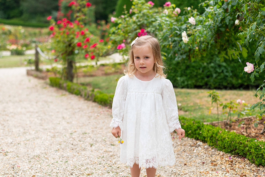 Robe bapteme fille Elisa dentelle manches longues Fil de Legende