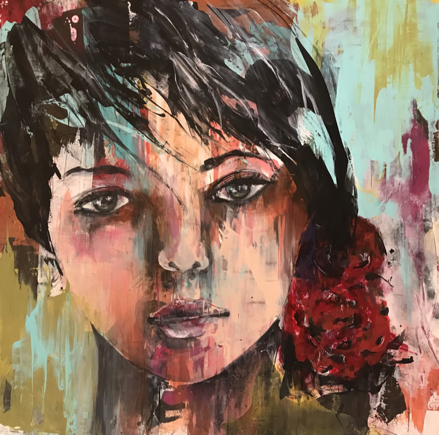 Mädchen mit Haarband 50x50
