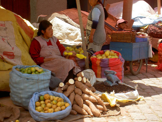 Ein vielseitiges Angebot an Früchten und Gemüse auf den Märkten von La Paz